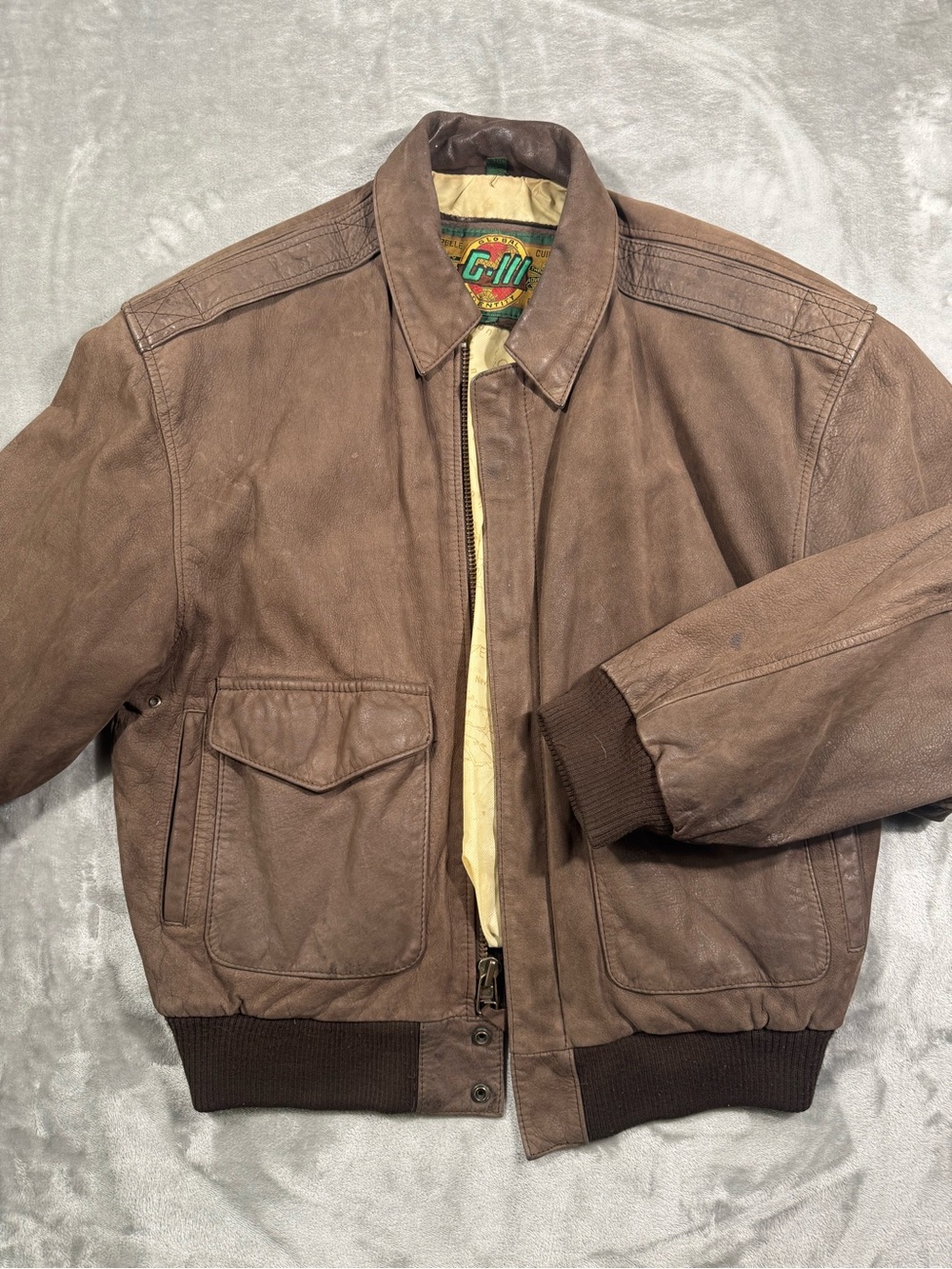 Vintage G3 G-III Leather Bomber Jacket Mens Small Brown 90s Y2K